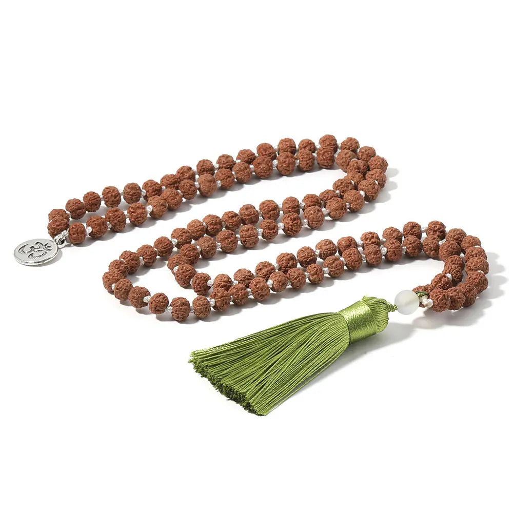 Handmade 6mm Rudraksha Bodhi Beads Beaded 108 Mala Prayer Tassel Pendant Necklace Jewelry