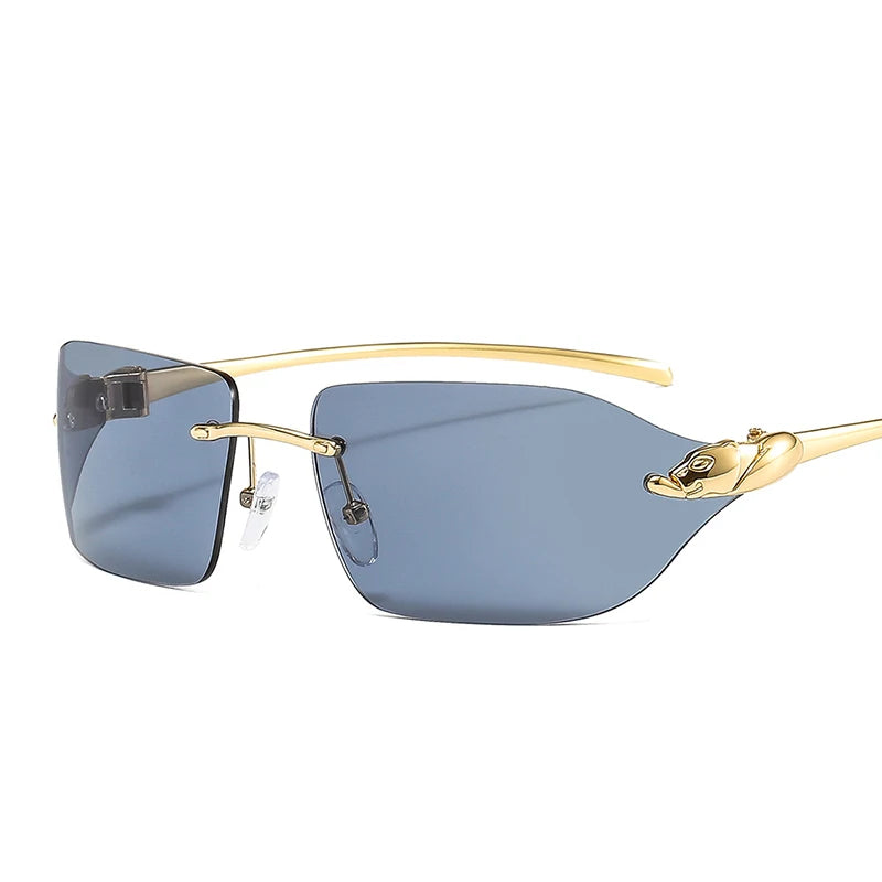 Sunway Eyewear Customization Custom Designer Logo Leopard Decoration Rimless Colorful Fashion Retro Metal Sunglasses