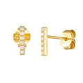 NEW 925 Sterling Silver Minimalist Stud Cubic Zirconia Long Bar Shaped Gold Plated Stud Earring Jewelry for Women MegaBDM