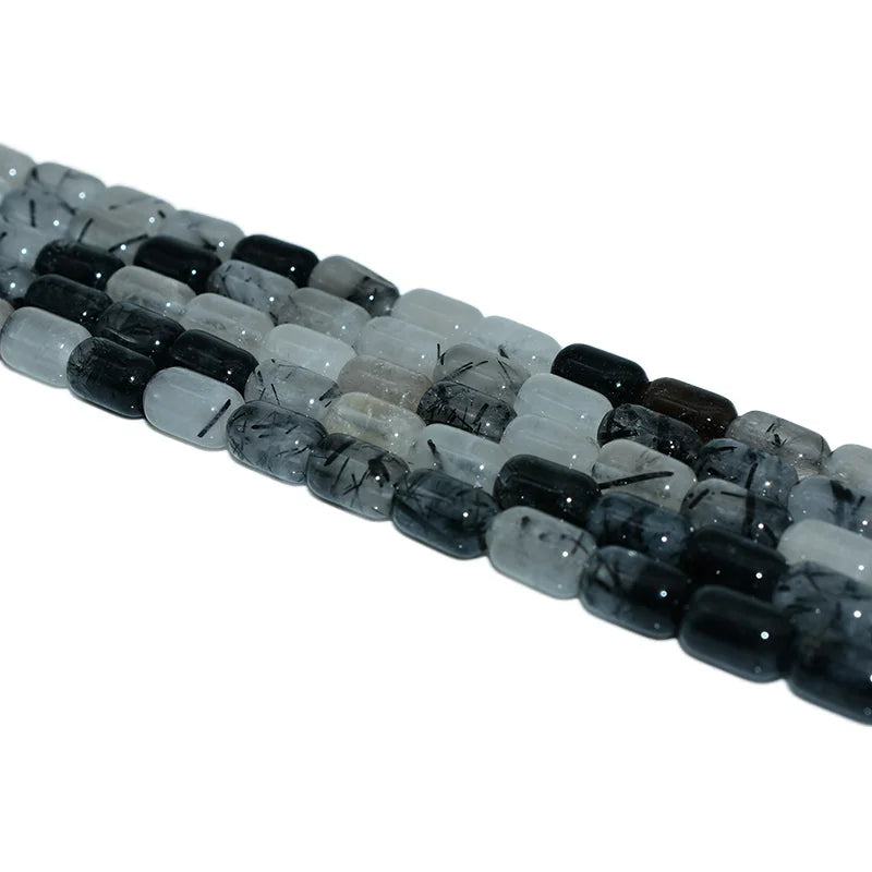 Wholesale 6*9mm Black Hair Quartz Tube Beads Natural Pink Gemstones for DIY Jewelry Making