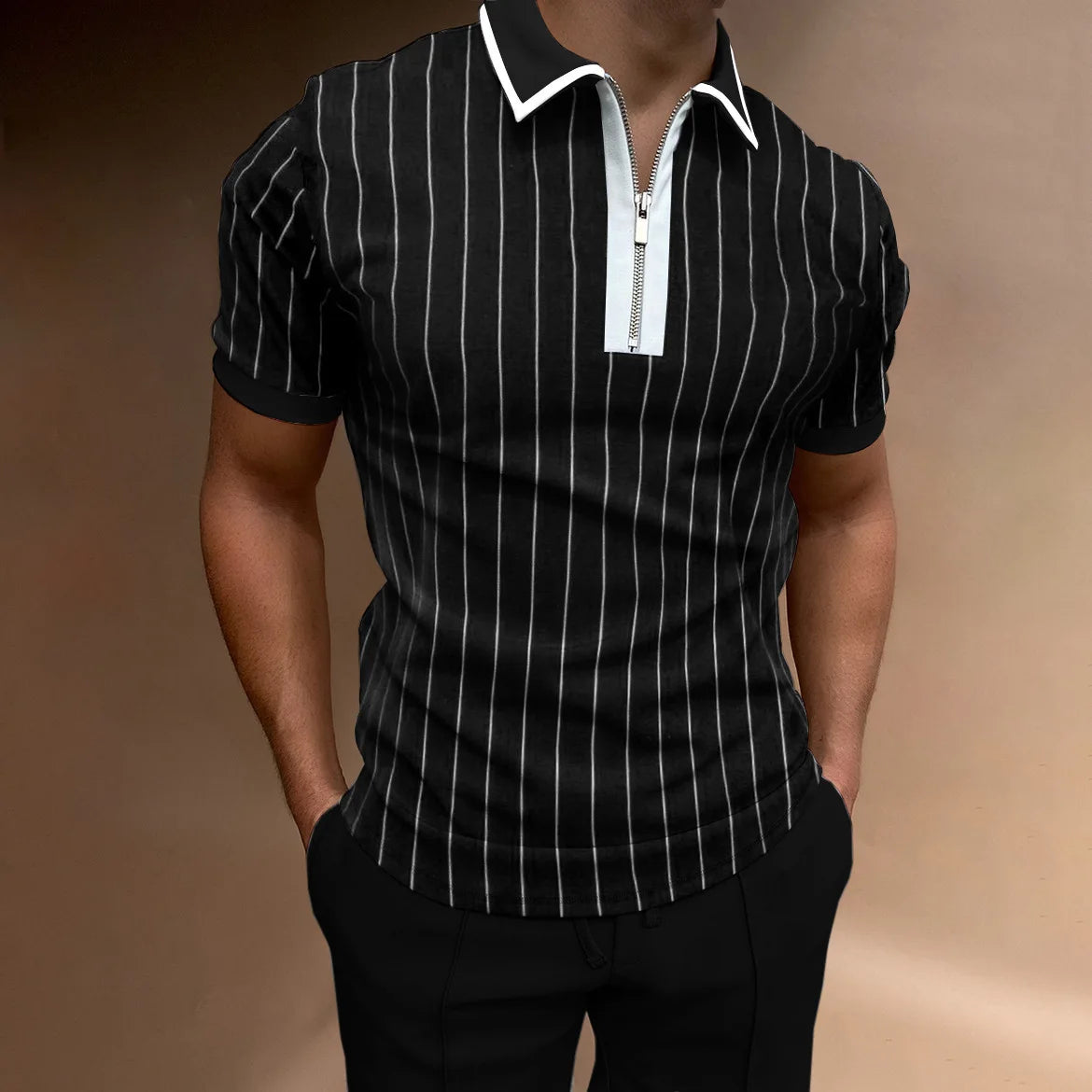 Half Zip Running Shirt Fitness Short Sleeves Lattice Polo Collar Matching Casual Men Zip up Shirt