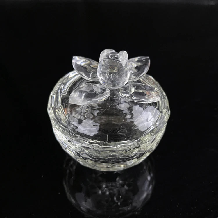 Round Jar Glass Crystal Jewelry Trinket Box with Flower Lid MH-QT0482