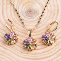 18K Laminated Gold Wholesale Zircon Pendant Flower Earrings & Necklace Set