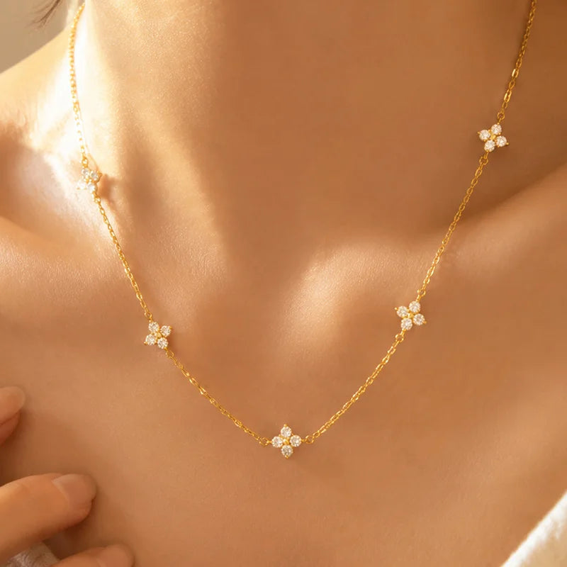 Trendy 925 Sterling Silver Dainty Four Leaf Clover Moissanite Charm Necklace for Women