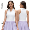 Seamless Ladies Sleeveless Running Gym Vest Breathable Skin-Friendly Removable Chest Pad Polo Collar V-Neck Button Sport Top