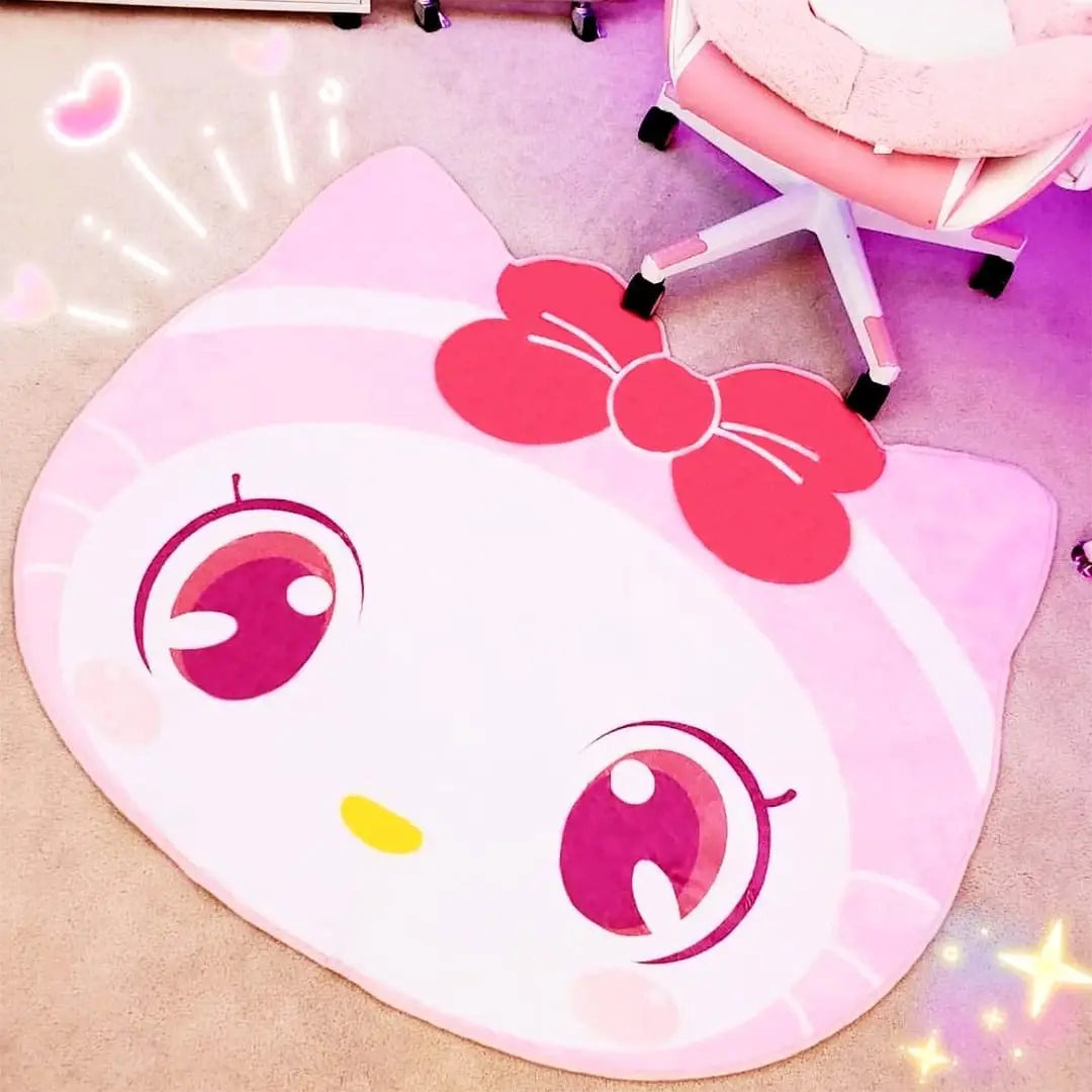 New Design Pink Cat Rugs Door Round Machinemade Smile Face Durable Soft 3d Print Custom Carpet for Kids