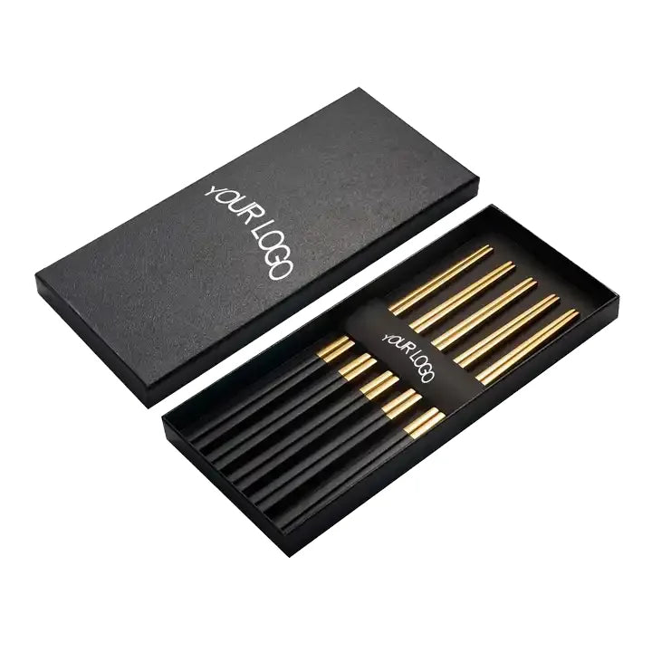 Wholesale Eco-Friendly Premium 304 Stainless Steel Reusable Rainbow Chopsticks Korean Black 5 Sets Pair Metal With Travel Case