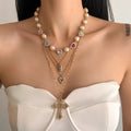 Vintage Gothic Style Pendant Necklace Set Pearl Diamond Set Beaded Fashion Tassel Cross Necklace for Women