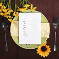 2025 Customized Simple Design White Cardboard Paper Menu Cards with Gold Foil Text for Wedding Party Event