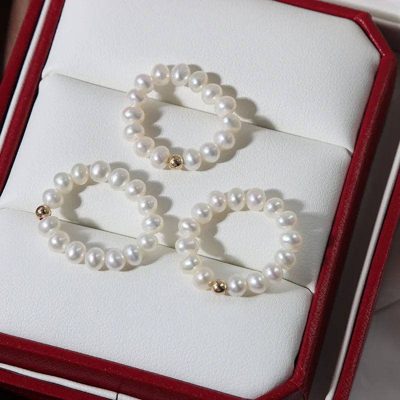 Original Design Simple 14k Gold Filled Beads Stretch Handmade Pearl Ring for Women