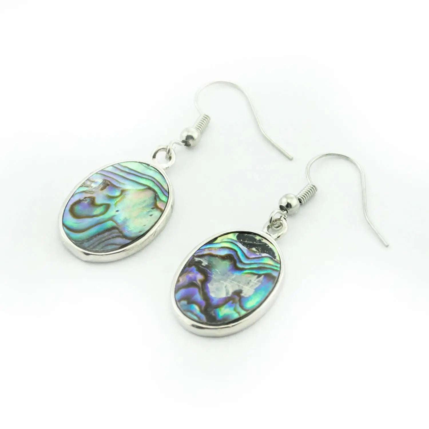 Hot Selling Fashion Abalone Shell Inlay Oval Shaped Dangle Earrings With Silver Edge