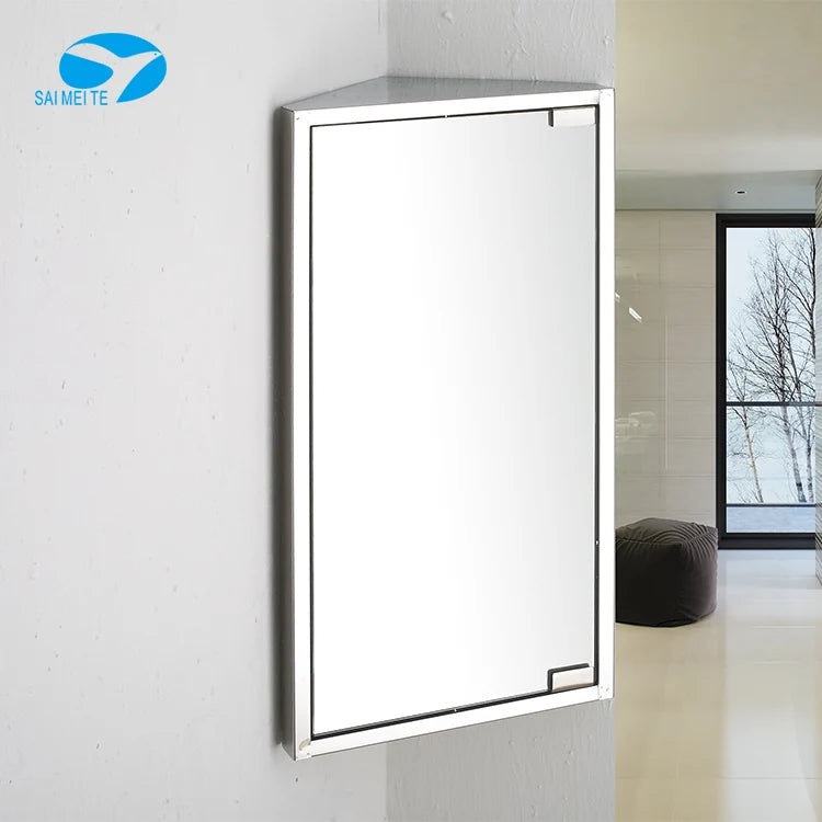 Factory Price Stainless Steel Cabinet Display Bathroom Cabinets Wall Corner Triangle Mirror Cabinet