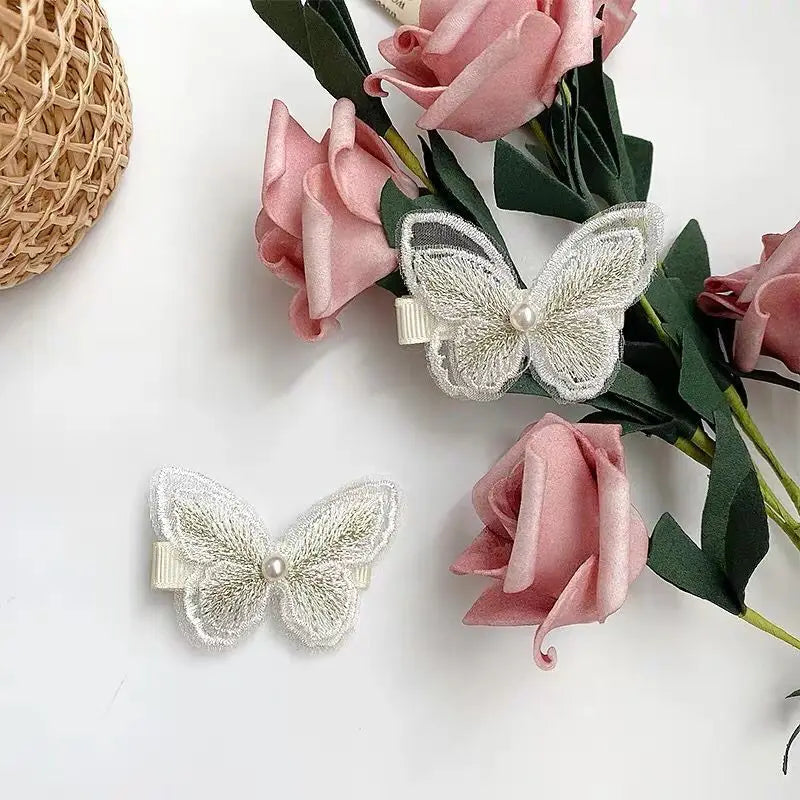 INS Hot Selling Three-dimensional Double Embroidered butterfly Hair Clips Hair Accessories Sweet Lace Hairpin Clips for Girls
