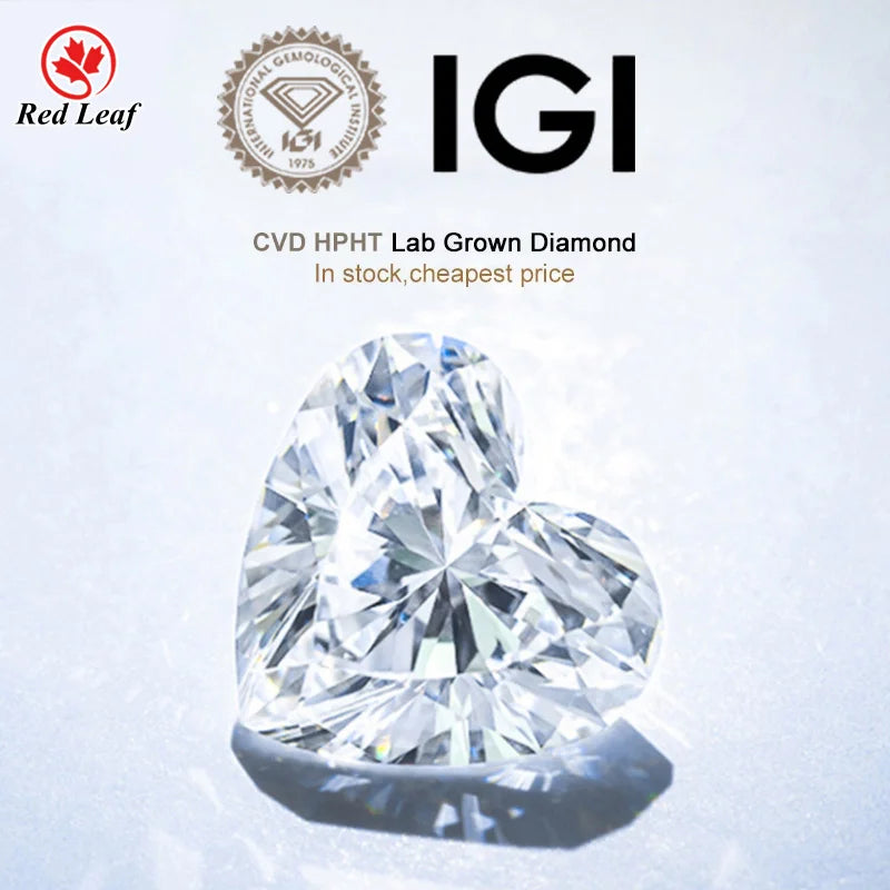 Redleaf Hot Sell IGI Certified 1Carat 2 Carat 3 Carat Loose Diamond VVS DEF Heart Cut HPHT CVD Diamond Lab Grown Diamond