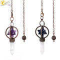 CSJA Natural Fluorite Crystal Pendulum Hexagonal Pointed Reiki Chakra Pendant Pendulum Pendule Radiesthesie G926