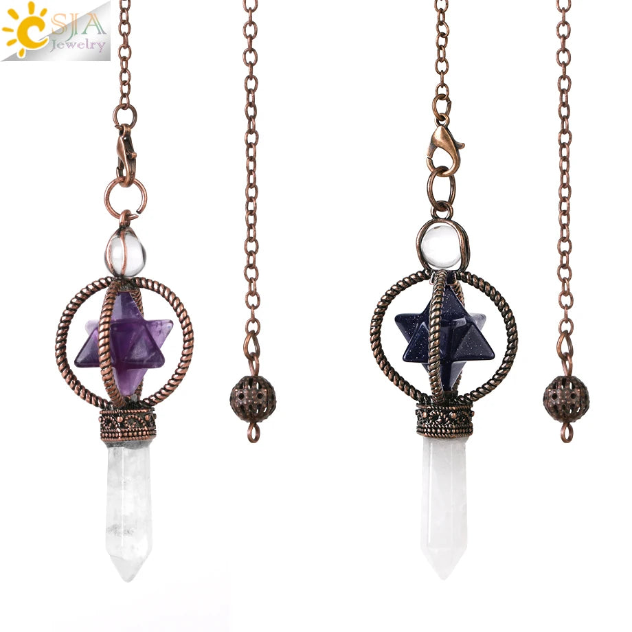 CSJA Natural Fluorite Crystal Pendulum Hexagonal Pointed Reiki Chakra Pendant Pendulum Pendule Radiesthesie G926