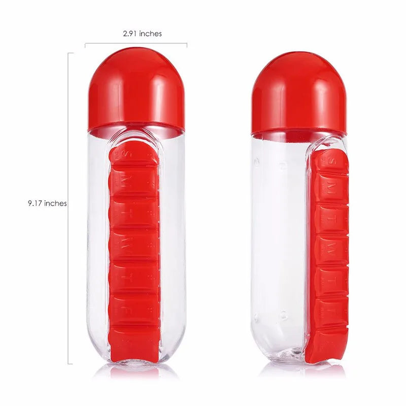 Multi Color Traveling Water Bottle With Pill Box Capsule Large Capacity Water Bottle Plastic Medicine Container Cup