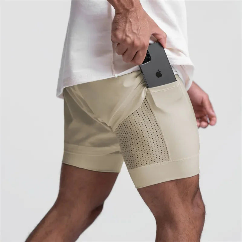 Custom LOGO 2 in 1 Summer Breathable Lining Sports Workout Gym Men's Shorts