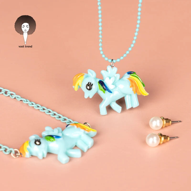 New Korean Children's Fashion Jewelry unicorn rainbow Cartoon Necklace Factory Direct Sale Three-piece butterfly Necklace Set
