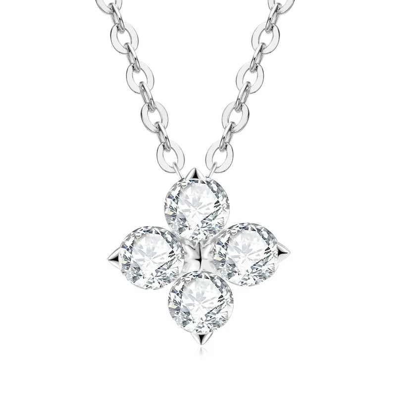 Wholesale S925 Sterling Silver Gra VVS 0.1ct Diamond Moissanite Four-leaf Necklace Chain Gift  for Lady Women Fine Jewelry