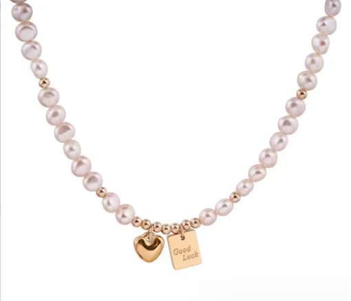 Fashion Design Natural Freshwater Pearl Heart Shaped Wishing Card Pendant Neck Chain Temperament Personality Necklace Jewelry