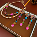 2024 Fashion Jewelry Middle Vintage Earrings Silver Needles Colorful Diamond Flower Tassel Earrings Retro Necklace Jewelry Boxes