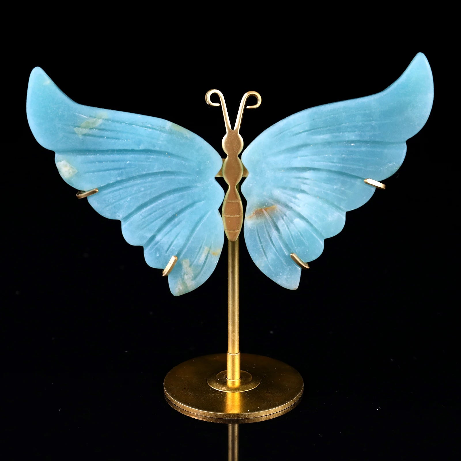 Wholesale Natural Amazonite Butterfly Wings on Copper Stand Hand Carved Crystal Crafts for Home Decoration Wedding Gifts