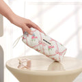 Lady Student Cream Floral Quilted Polyester Zipper Large Capacity Soft Pillow Clutch Storage Bag Thread Pattern Makeup Accessory