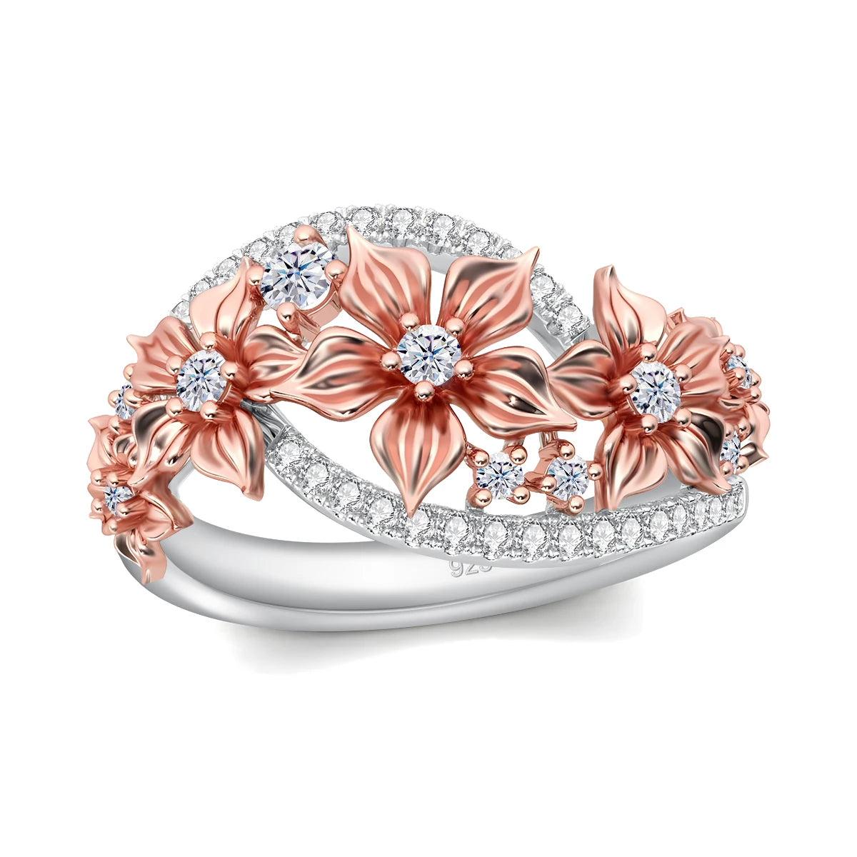 Blooming Flowers 925 Sterling Silver  1pc 0.1ct Moissanite Rings Jewelry Women Diamond Fine Jewelry