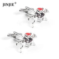 Ready to Ship Novelty Design Brass Material Silver Plated Animal Riding Horse Enamel Cufflinks for Men
