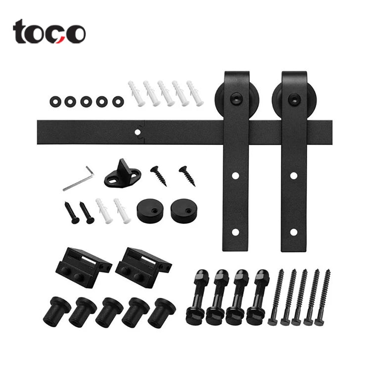 Toco Heavy-Duty Sliding Barn Door with Glass Clear Tempered Glass Black Antique Style Modern Industrial Wooden Exterior Hardware
