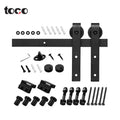 Toco Heavy-Duty Sliding Barn Door with Glass Clear Tempered Glass Black Antique Style Modern Industrial Wooden Exterior Hardware