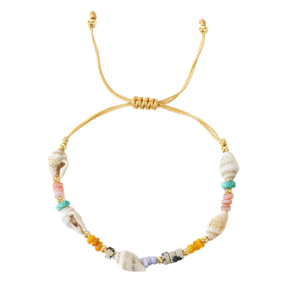 Go2boho Handmade Shell Beaded Bracelet Adjustable Summer Beach Jewelry Gold Plated Cord Boho Gift for Women Holiday Wear
