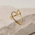 Chris April in Stock Fashion Jewelry 316L Stainless Steel Pvd Gold Plated Big Heart Hollow-out Adjustable Ring