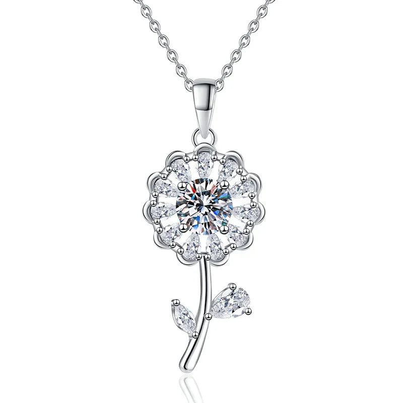 Original Valentine's Day Gift 925 Sterling Silver Necklace 1Carat Moissanite Sunflower Flower Jewelry Necklace for Women MegaBDM