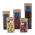 Airtight Bamboo Lids Square Glass Jars Set Kitchen Food Storage Containers with Stylish Cover for Condiments