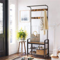 Nordic Mobile Wooden Coat Rack Multifunctional Floor Entryway Metal Stand for Clothes Shoes Coats