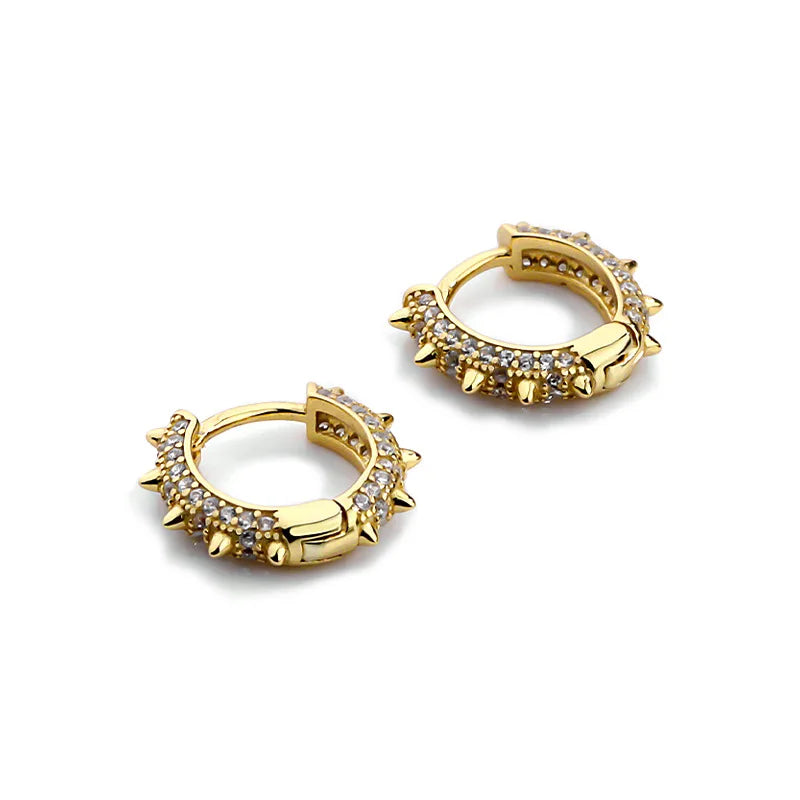 Daidan Gold Hoops Earrings 18K Rivet Spike Personality Punk Silver Hoop Zirconia Earrings for Women