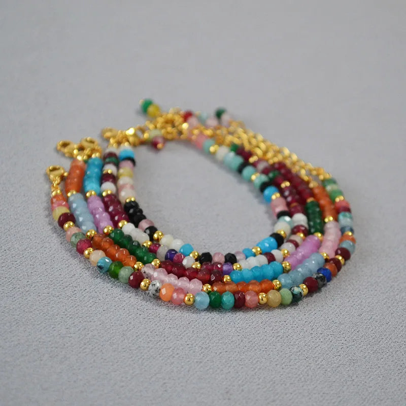 New Design Sweet Summer Colorful Natural Stone Beads Stainless Steel Bracelet Women Jewelry