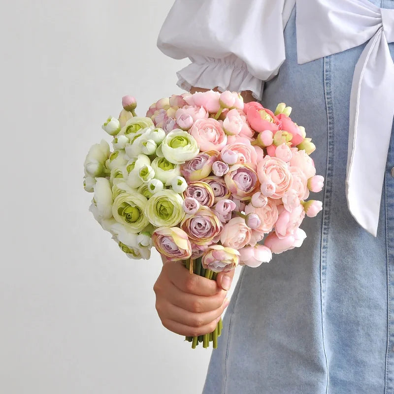 JCF324 Wholesale Nordic Small Rural Pastoral Style Artificial Multi-Head Camellia Bouquet Silk Cloth Material Simulated Feature