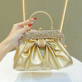 Women's Fashionable Cross-Body Evening Bag Rhinestone Decorated Polyester Lining Ball Party Handbag Chains Purse Pattern New