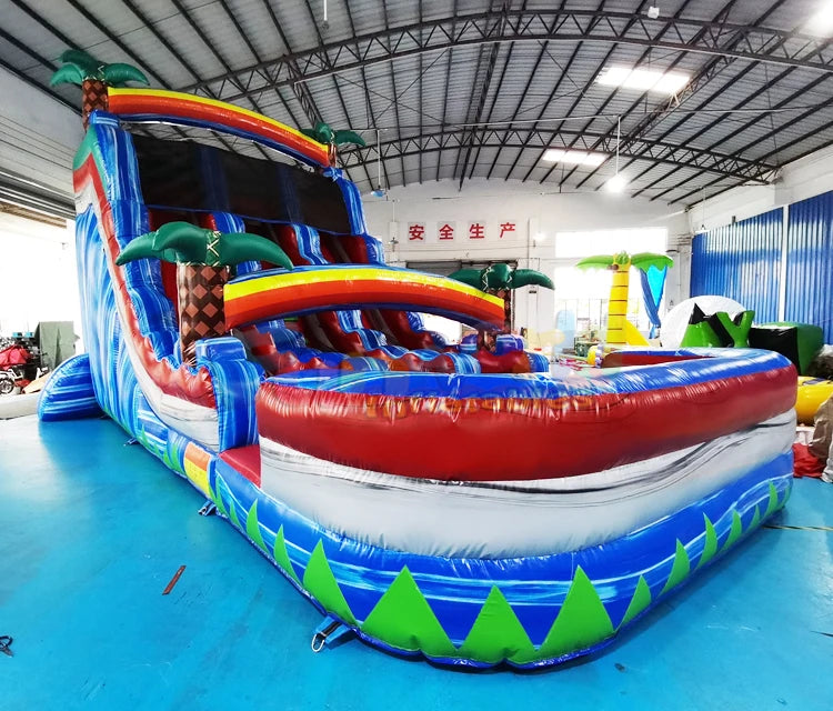 Outdoor Wholesale Double-Sided Rainbow Palm Tree Bouncer Inflatable PVC/Vinyl Commercial Water Slide Pool for Home Indoor Use