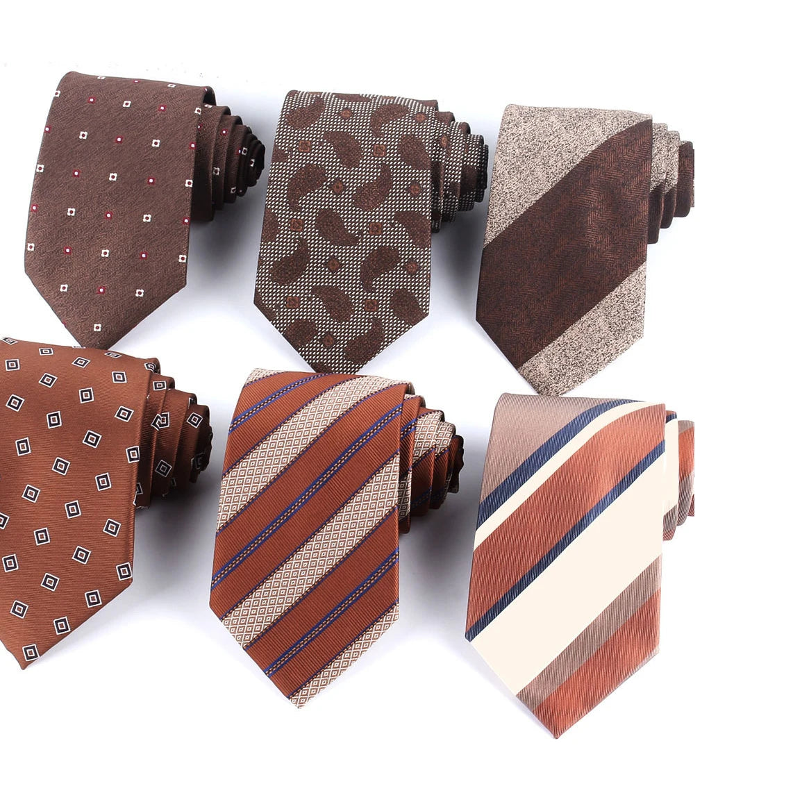 8CM Stripe Brown Gold Tie for Men Business Stripe Long Man Tie Polyester Silk Neckties in China