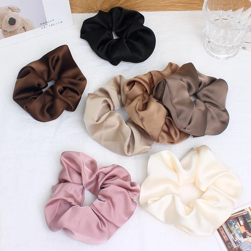 Wholesale 2026 New Fashion Solid Satin Hair Scrunchies 13cm Large Hair Elastic Band Women Ponytail Holder Hair Ties Accessories