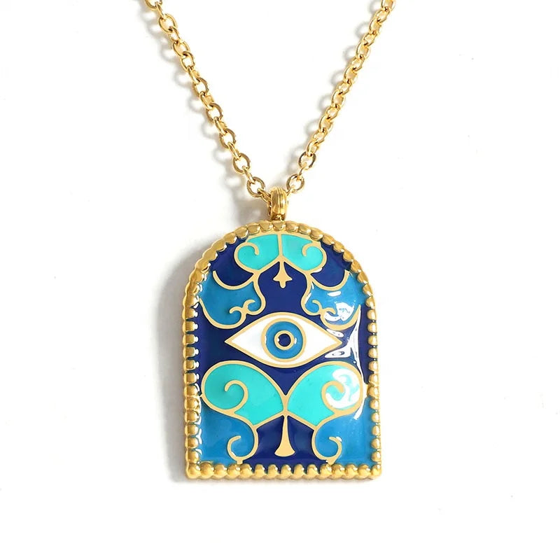 2023 Design Personality Roman Arch Pendant Necklace Women's Stainless Steel 18K Gold Plated Oil Dripping Enamel Amulet
