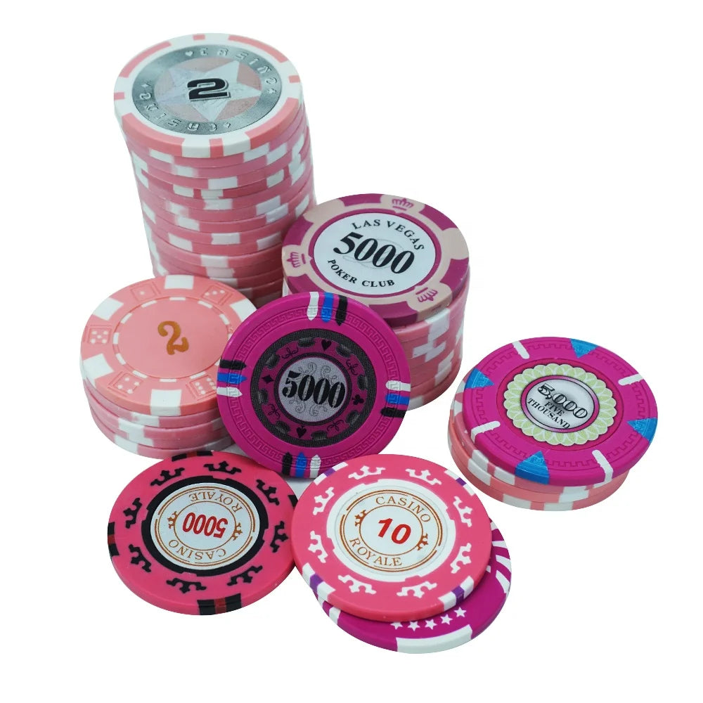 Professional Custom pink Casino Poker Chips Kit Clay or Abs Material 40mm Diameter 14g From Factory for Gambling Game