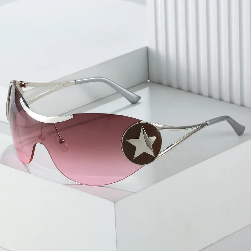 Custom Logo New Luxury Men Women Oversized Steampunk Y2k Sunglasses Goggles Star One Piece Lens Sunglasses Women