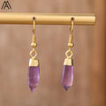 Minimalist Gold Plated Healing Crystal Stone Point Pendant Hook Earrings for Women Wedding Fashion Gift