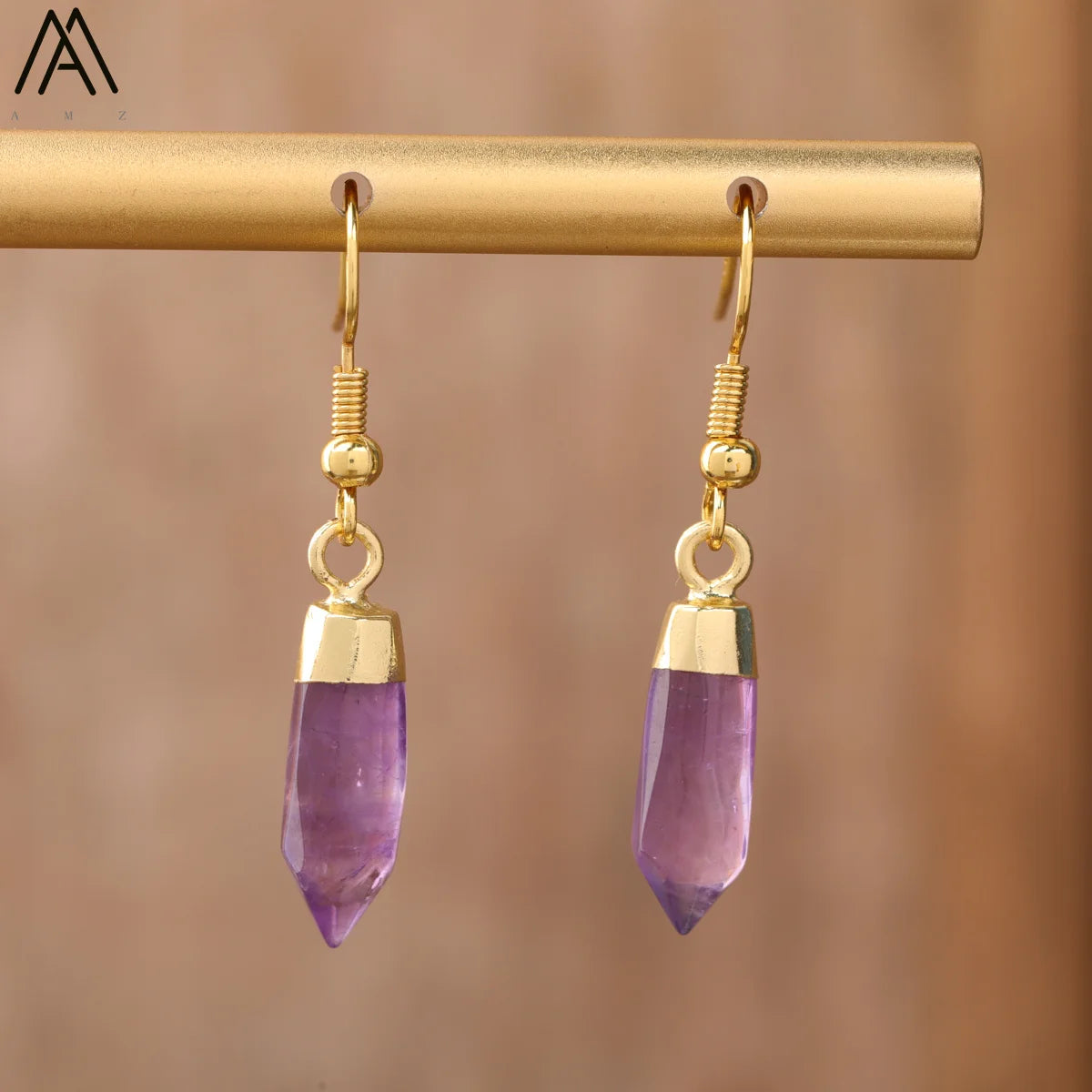 Minimalist Gold Plated Healing Crystal Stone Point Pendant Hook Earrings for Women Wedding Fashion Gift