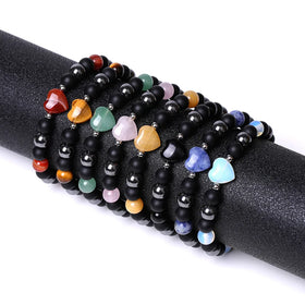 Jewelry Factory OEM Natural Stone Heart Beaded Valentine's Day Gift Customized Handmade Elastic Gemstone Bracelet Women